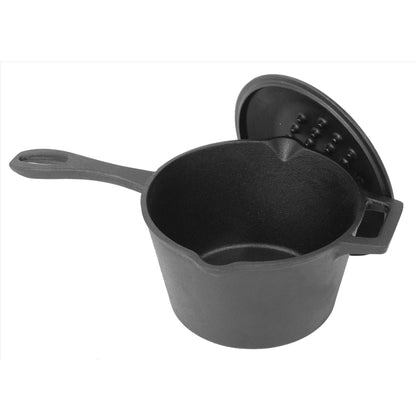 Bayou Classic 2.5 Quart Cast Iron Covered Sauce Pot with Self-Basting Lid, Black