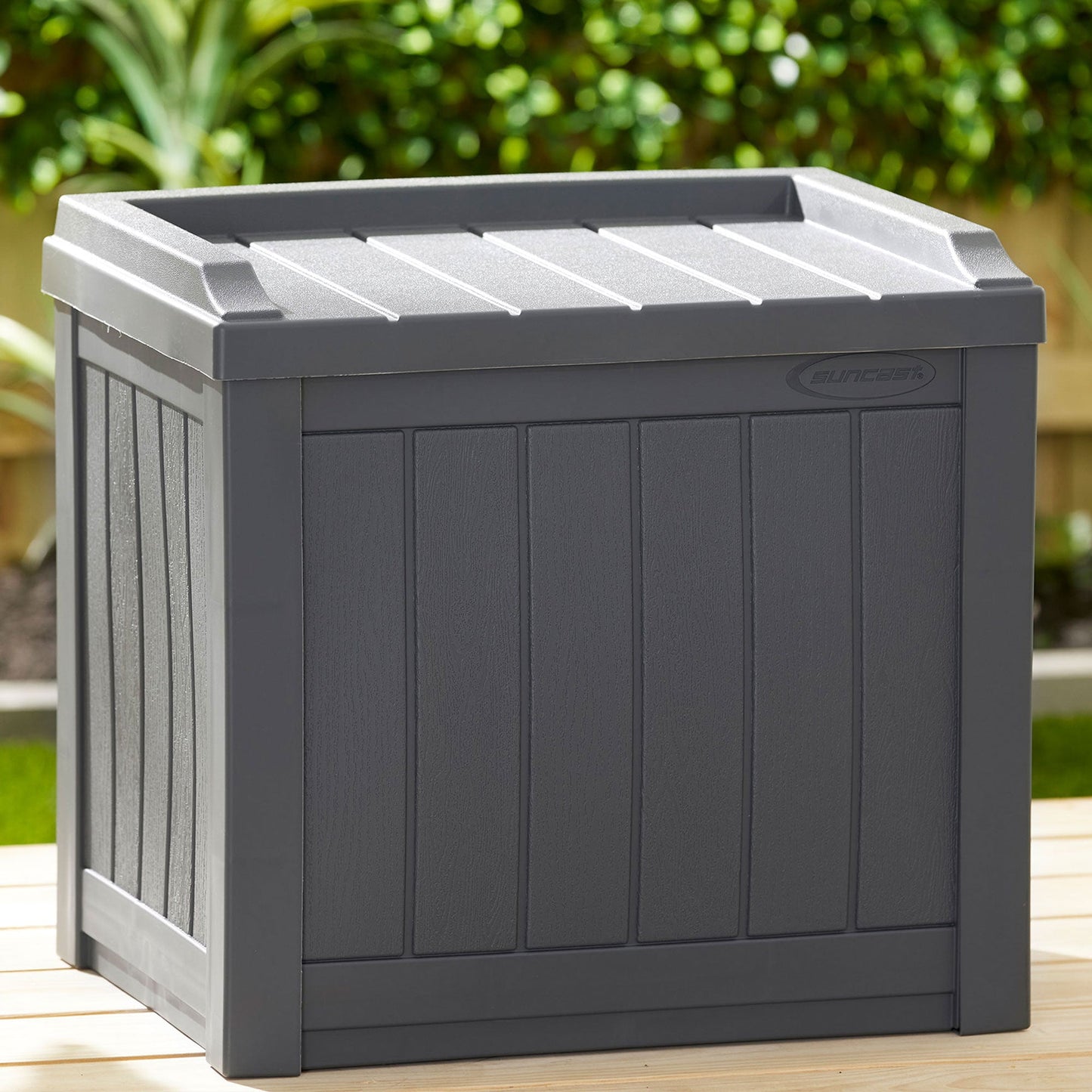 Suncast 22 Gal Outdoor Patio Small Deck Box w/Storage Seat, Cyberspace (4 Pack)