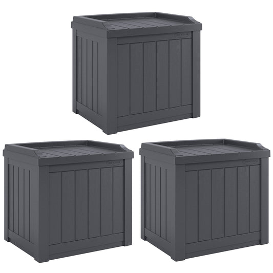 Suncast 22 Gal Outdoor Patio Small Deck Box w/Storage Seat, Cyberspace (3 Pack)