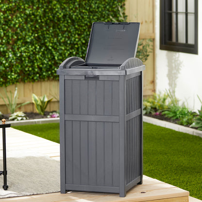 Suncast 30 Gallon Hideaway Trash Waste Bins for Outdoor, Cyberspace (2 Pack)