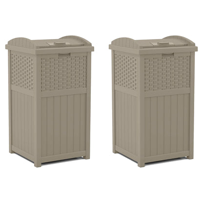 Suncast Wicker Plastic Hideaway Trash Can with Latching Lid, Dark Taupe (2 Pack)
