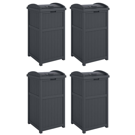 Suncast 30 Gallon Hideaway Trash Waste Bins for Outdoor, Cyberspace (4 Pack)