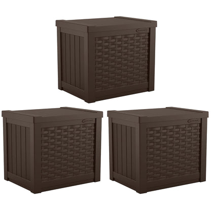 Suncast 22 Gallon Outdoor Patio Small Deck Box with Storage Seat, Java (3 Pack)