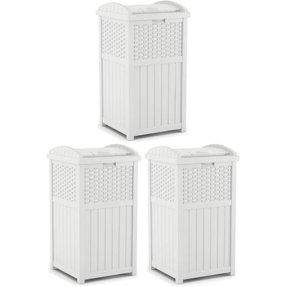 Suncast Trash Can Hideaway Outdoor 33 Gallon Garbage Waste Bin, White (3 Pack)