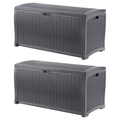 Suncast 73 Gallon Wicker Outdoor Patio Storage Deck Box, Cyberspace (2 Pack)