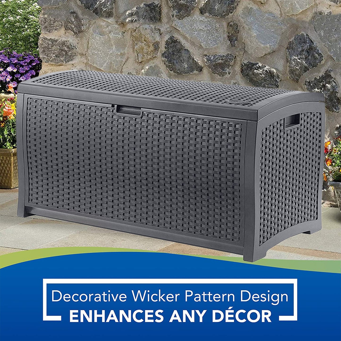 Suncast 73 Gallon Wicker Outdoor Patio Storage Deck Box, Cyberspace (2 Pack)