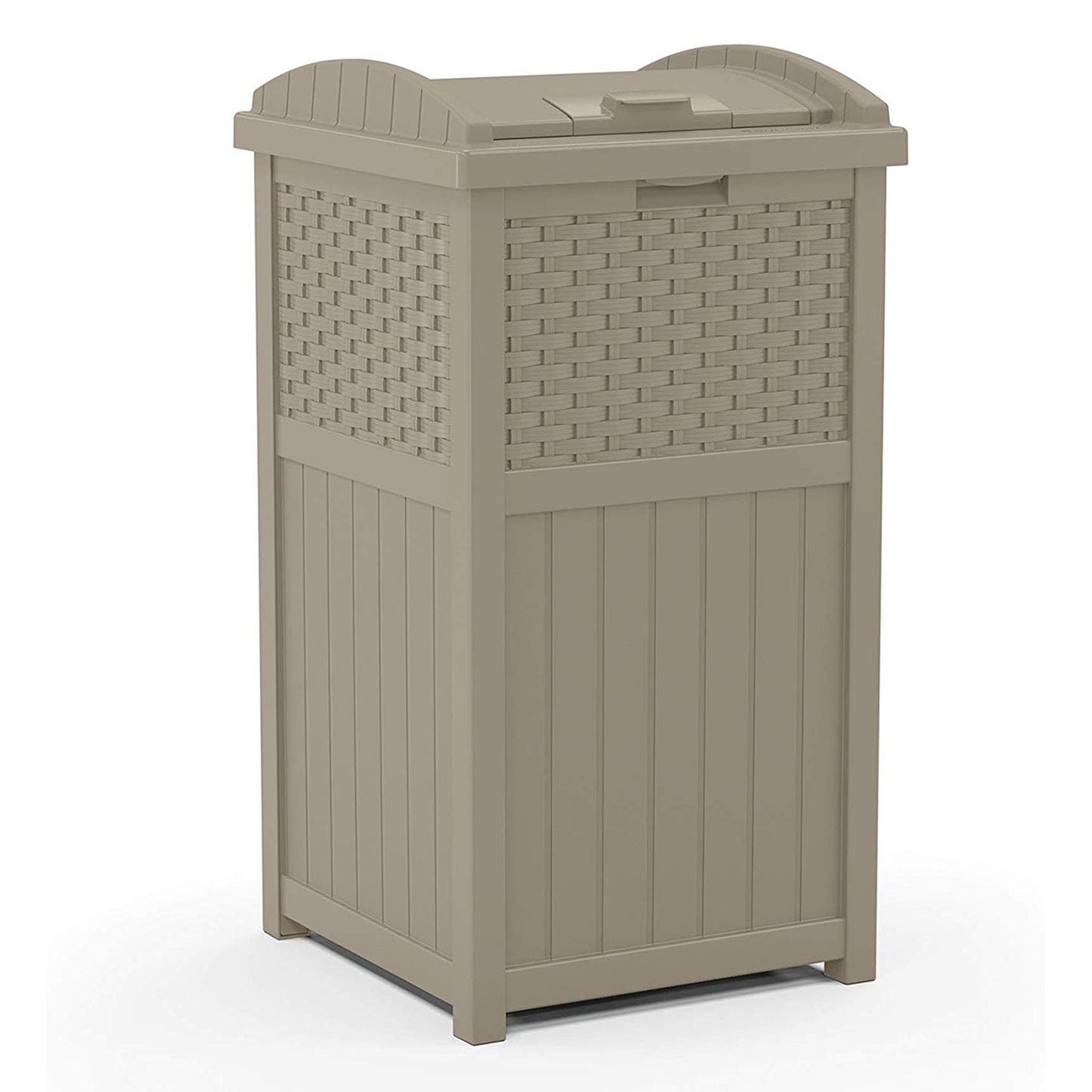 Suncast Wicker Plastic Hideaway Trash Can with Latching Lid, Dark Taupe (3 Pack)