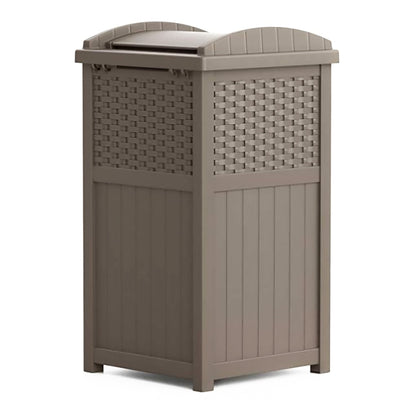 Suncast Wicker Plastic Hideaway Trash Can with Latching Lid, Dark Taupe (3 Pack)
