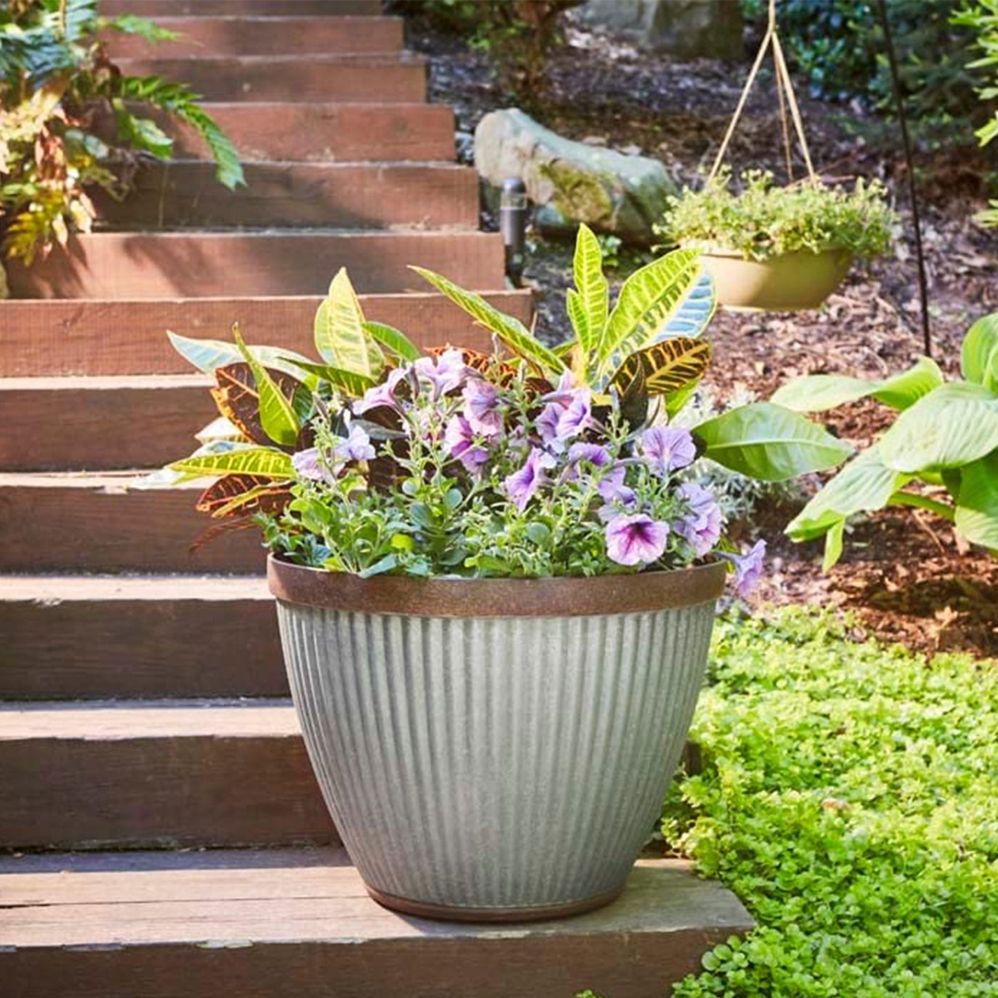 Southern Patio Westlake Collection 15" Rustic Round Pleated Planter, Silver