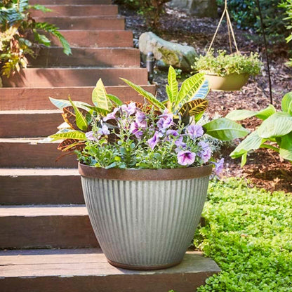 Southern Patio Westlake Collection 15" Rustic Round Pleated Planter, Silver
