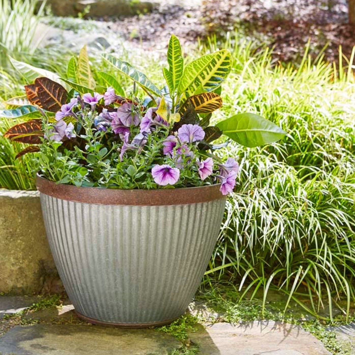 Southern Patio Westlake Collection 15" Rustic Round Pleated Planter, Silver