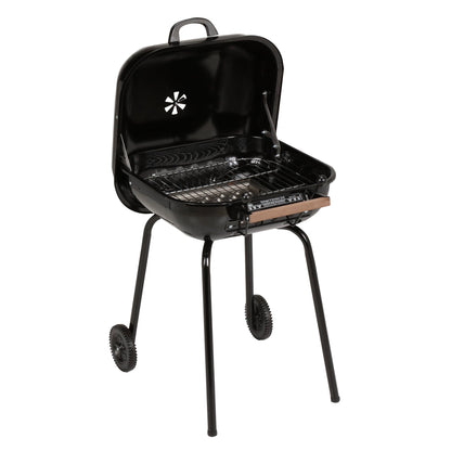 MECO Americana Swinger Wheeled Charcoal Grill, Side Tables & Bottom Shelf, Black