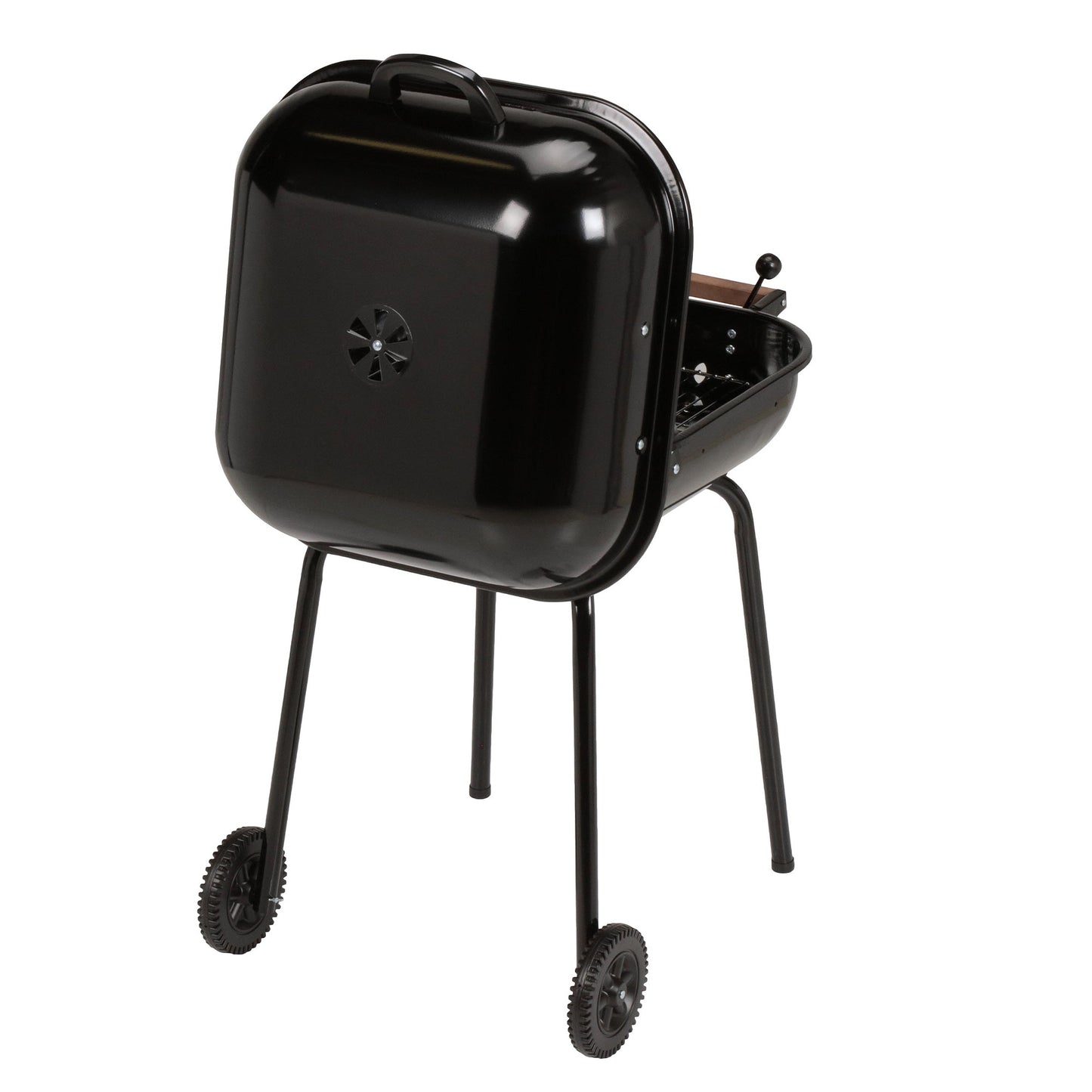 MECO Americana Swinger Wheeled Charcoal Grill, Side Tables & Bottom Shelf, Black