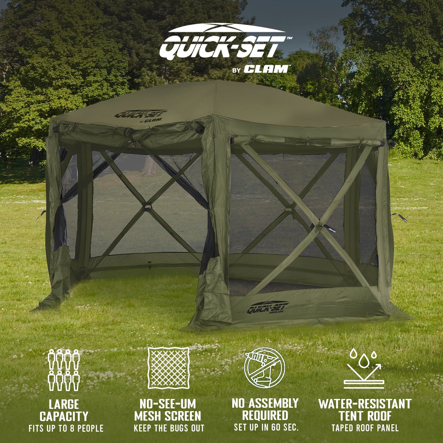 Clam Quick-Set Pavilion 12.5 x 12.5 Foot Portable Outdoor Canopy Shelter, Green