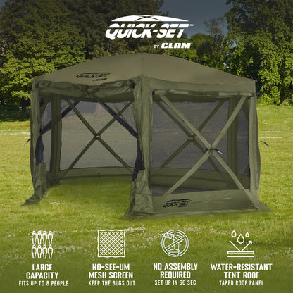 Clam Quick-Set Pavilion 12.5 x 12.5 Foot Portable Outdoor Canopy Shelter, Green