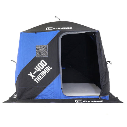 CLAM X-400 Portable 8 Ft 4 Person Pop Up Ice Fishing Thermal Hub Shelter Tent