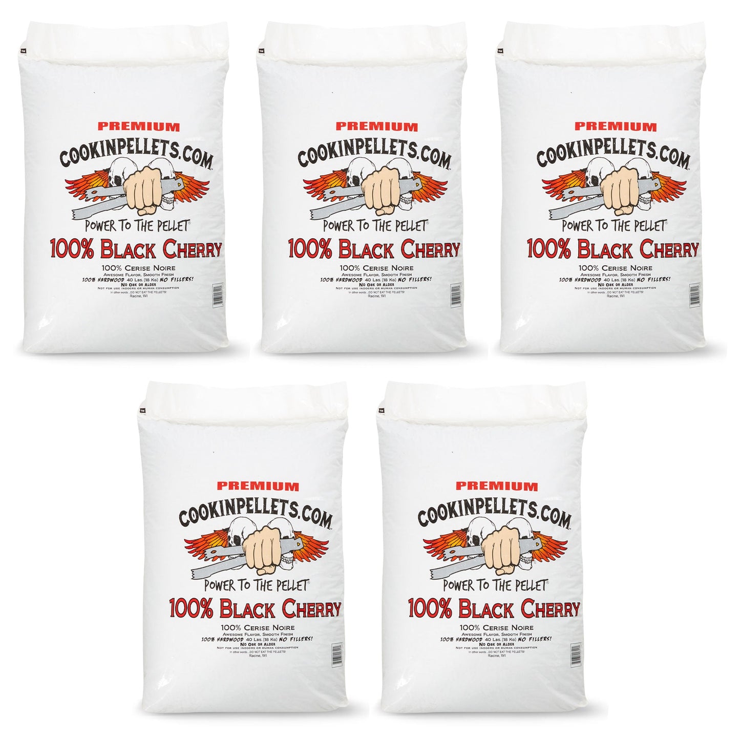 CookinPellets 40 Pound Black Cherry Grill Smoker Hardwood Wood Pellets (5 Pack)