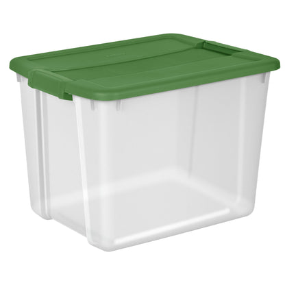 Sterilite 12 Gal Latching Lid Holiday Storage Tote Organizer Bin, Green, 4 Pack