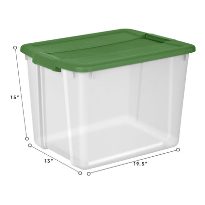 Sterilite 12 Gal Latching Lid Holiday Storage Tote Organizer Bin, Green, 4 Pack