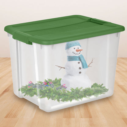 Sterilite 12 Gal Latching Lid Holiday Storage Tote Organizer Bin, Green, 4 Pack