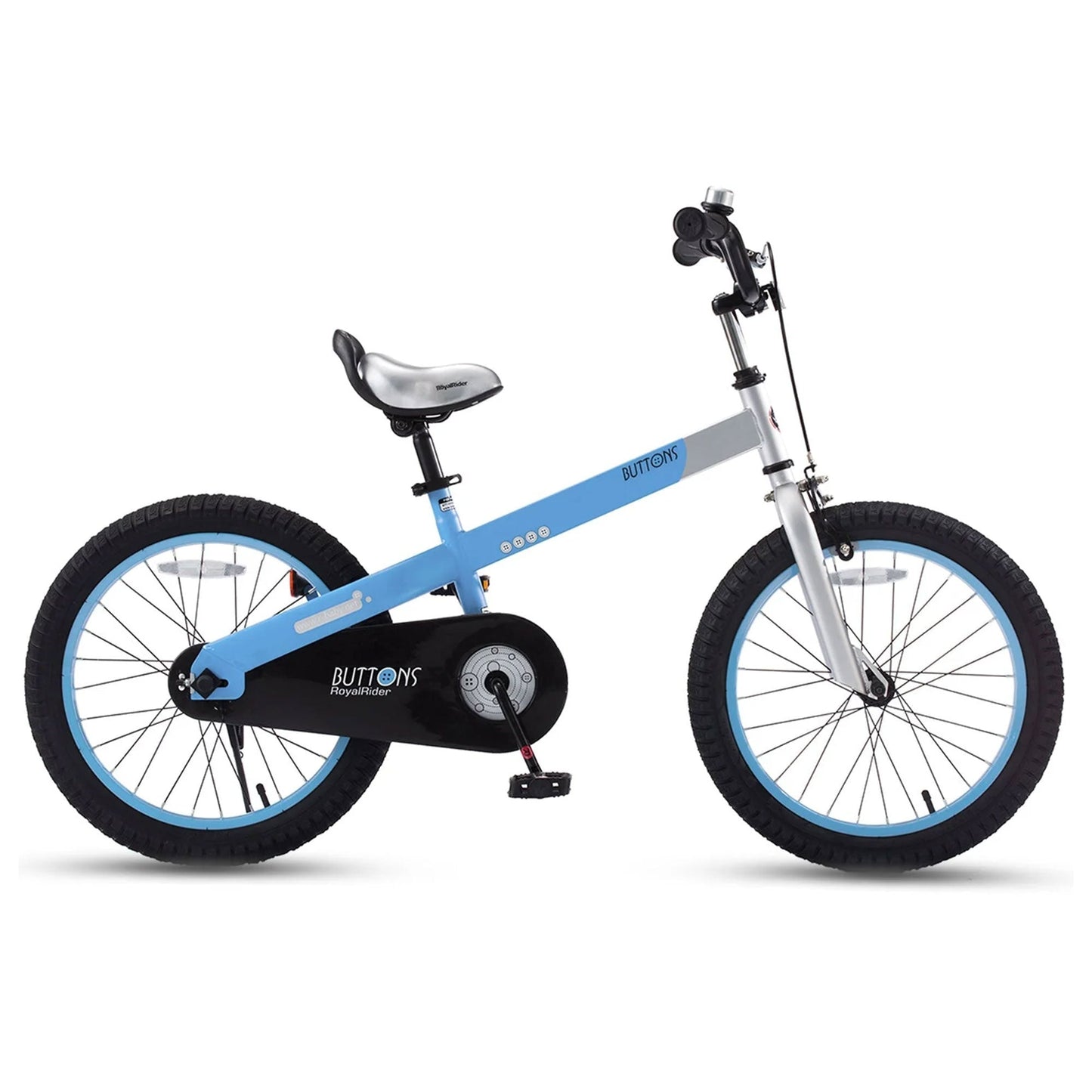 RoyalBaby Buttons 18" Kids Bike with Kickstand & Training Wheels, Matte Blue