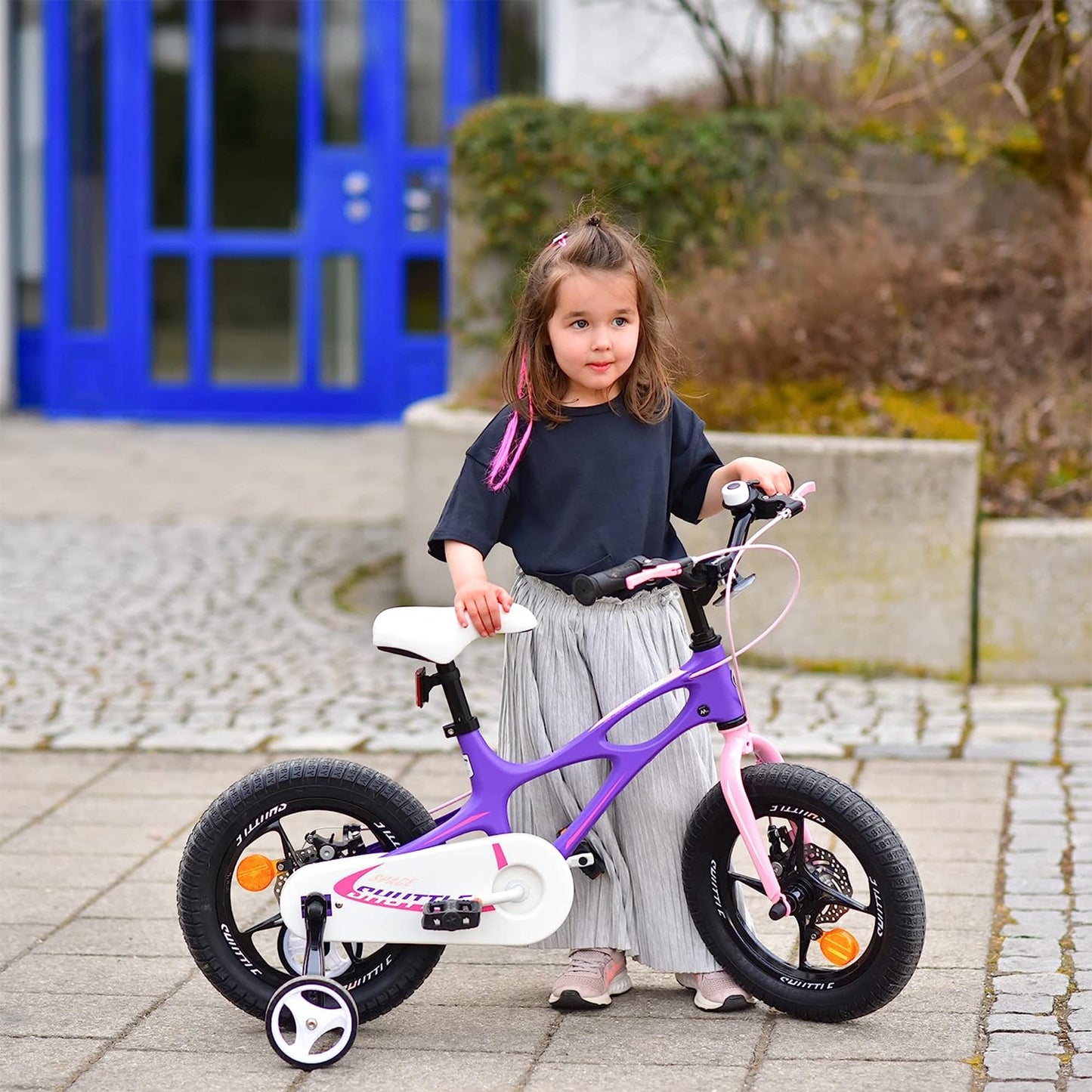 RoyalBaby Space Shuttle 14" Magnesium Alloy Kids Bike w/ Training Wheels, Purple