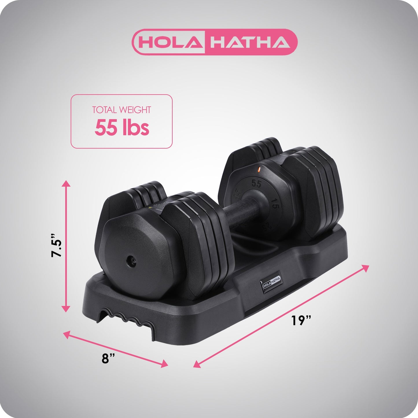 HolaHatha 5 in 1 Adjustable Dumbbell Home Workout Equipment, Black (2 Pack)