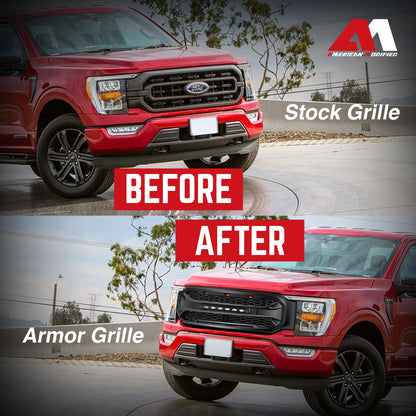 AMERICAN MODIFIED Armor Grille Compatible with 2021 to 2023 Ford F150, Black