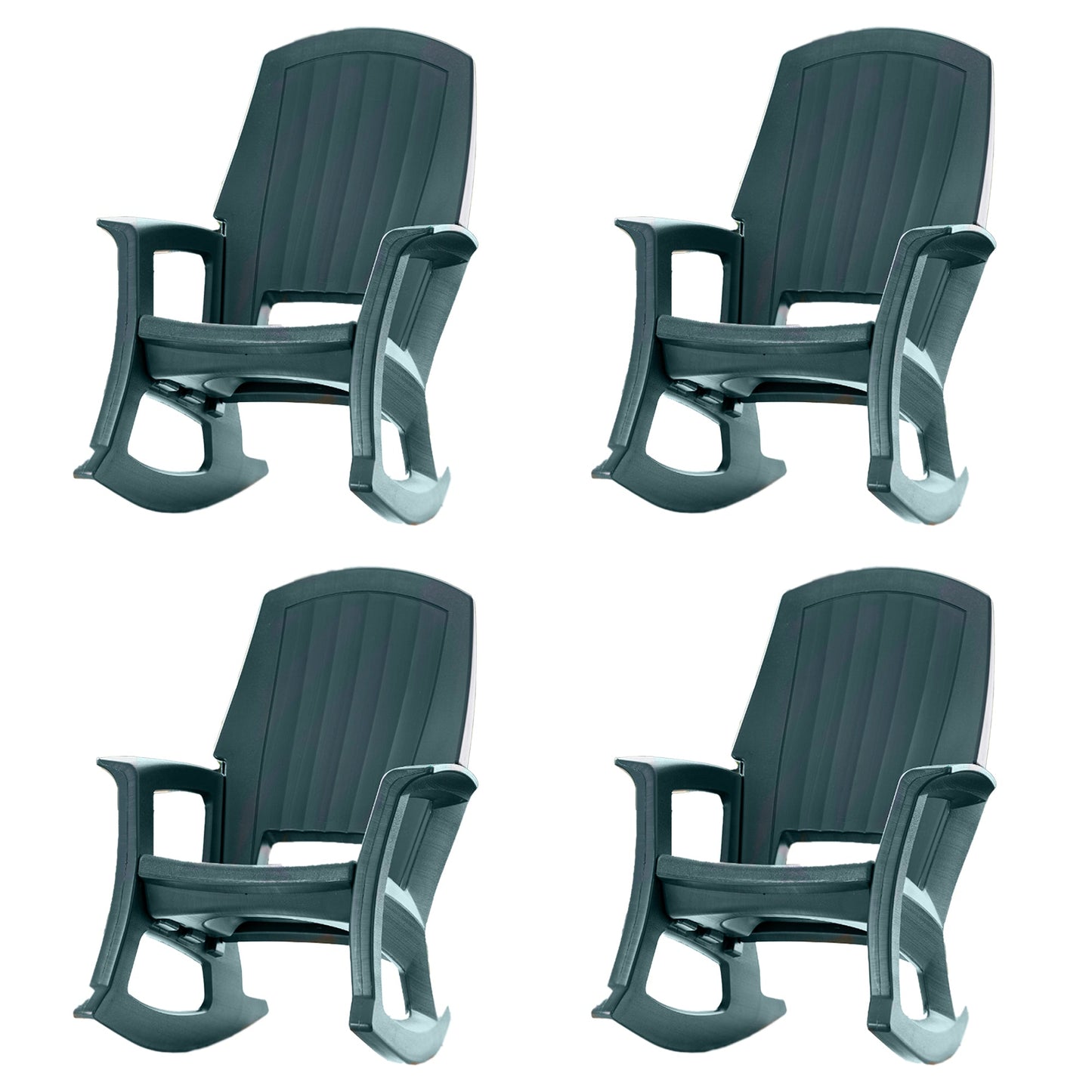 Semco Rockaway Heavy Duty All Weather Outdoor Rocking Chair, Green (4 Pack)