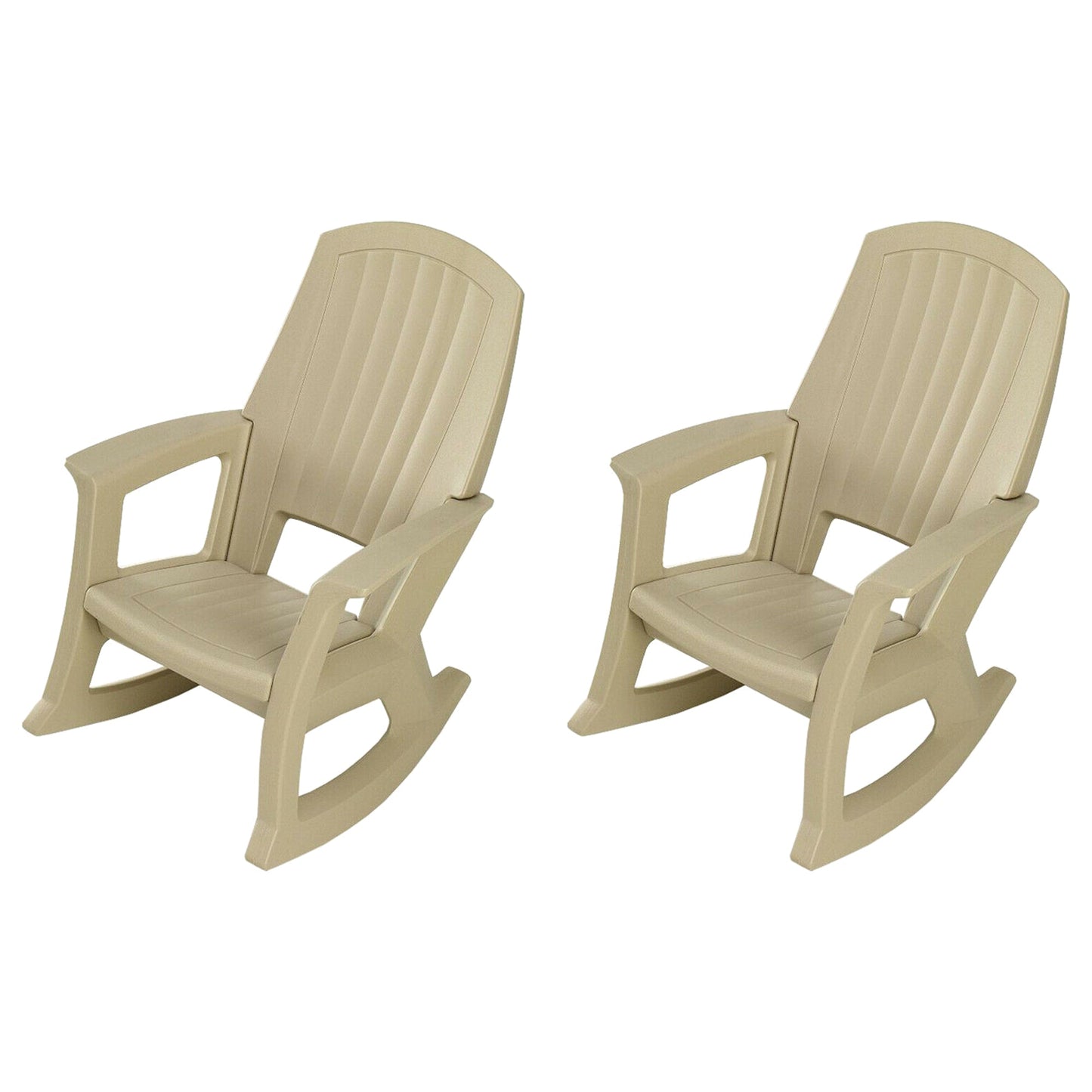 Semco Plastics Rockaway Heavy Duty Plastic Outdoor Rocking Chair, Tan (2 Pack)