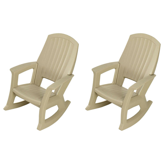 Semco Plastics Rockaway Heavy Duty Plastic Outdoor Rocking Chair, Tan (2 Pack)