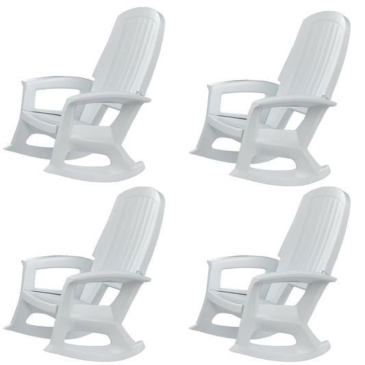 Semco Rockaway Heavy Duty All Weather Outdoor Rocking Chair, White (4 Pack)