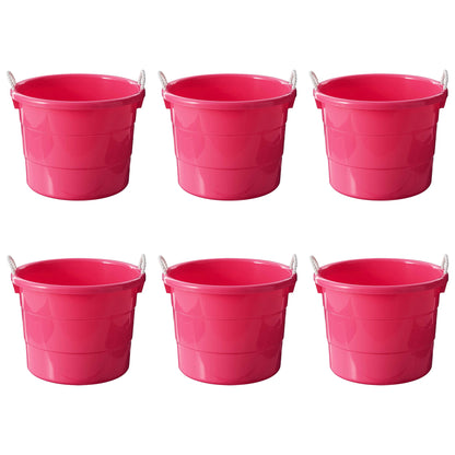 Homz Plastic 18 Gallon Utility Bucket Tub Container with Handles, Pink (6 Pack)