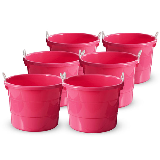 Homz Plastic 18 Gallon Utility Bucket Tub Container with Handles, Pink (6 Pack)