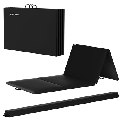 BalanceFrom Fitness Foldable Gymnastics Mat w/Sectional Floor Balance Beam,Black