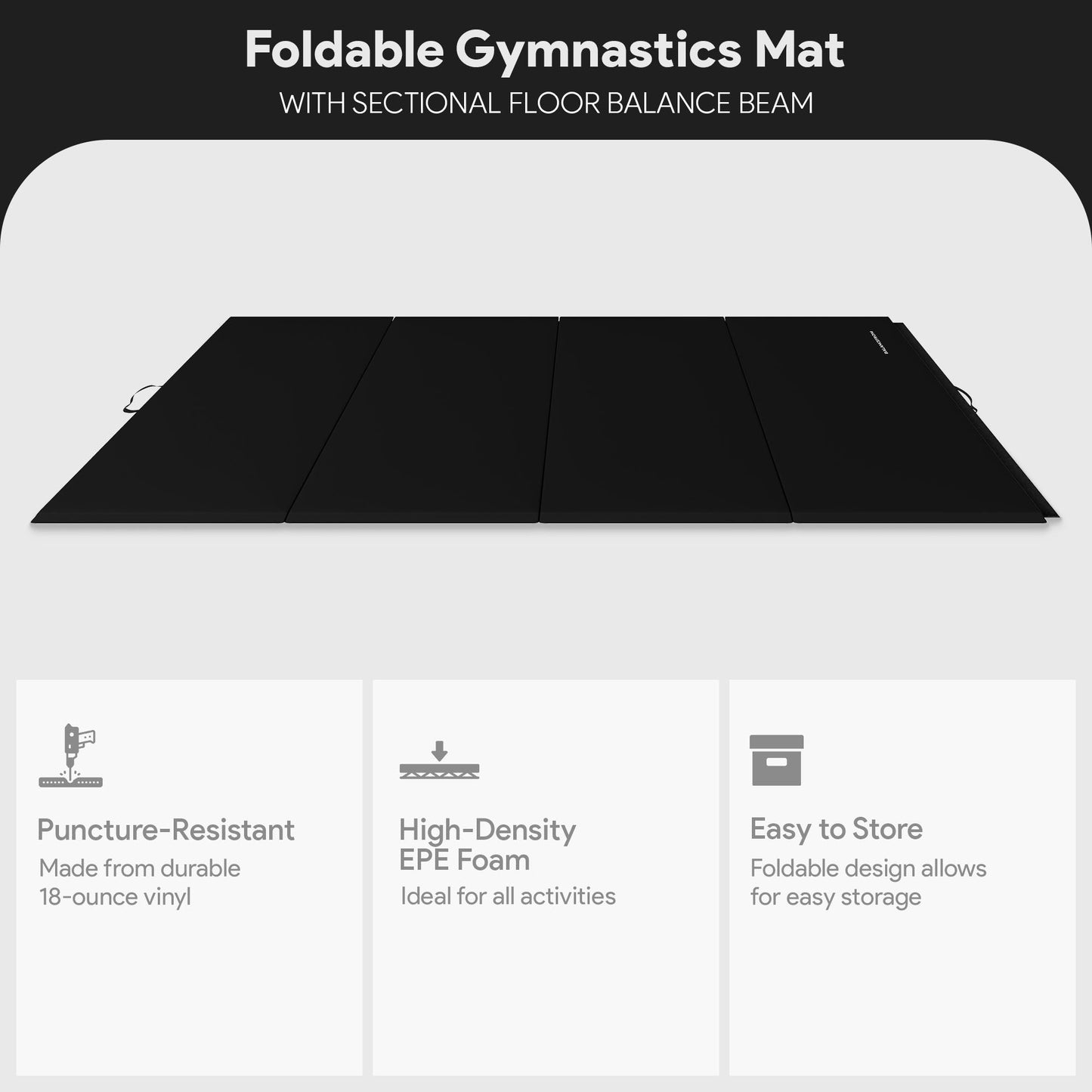 BalanceFrom Fitness Foldable Gymnastics Mat w/Sectional Floor Balance Beam,Black