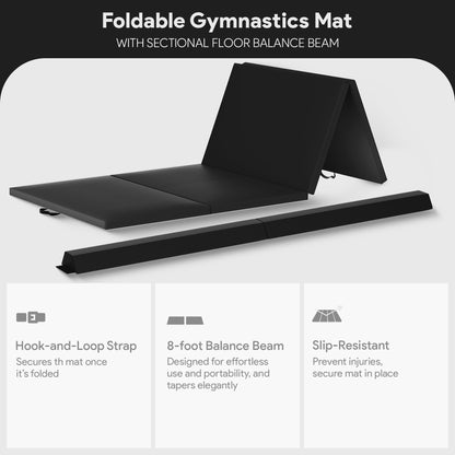 BalanceFrom Fitness Foldable Gymnastics Mat w/Sectional Floor Balance Beam,Black