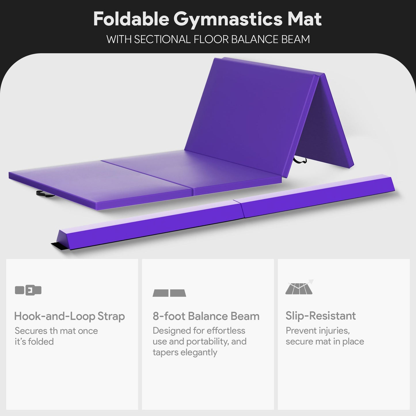 BalanceFrom Fitness Gymnastics Mat with Sectional Floor Balance Beam, Purple