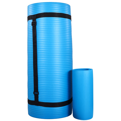 BalanceFrom Fitness 71"x24" Anti Tear Yoga Mat w/Strap, Knee Pad & Blocks, Blue