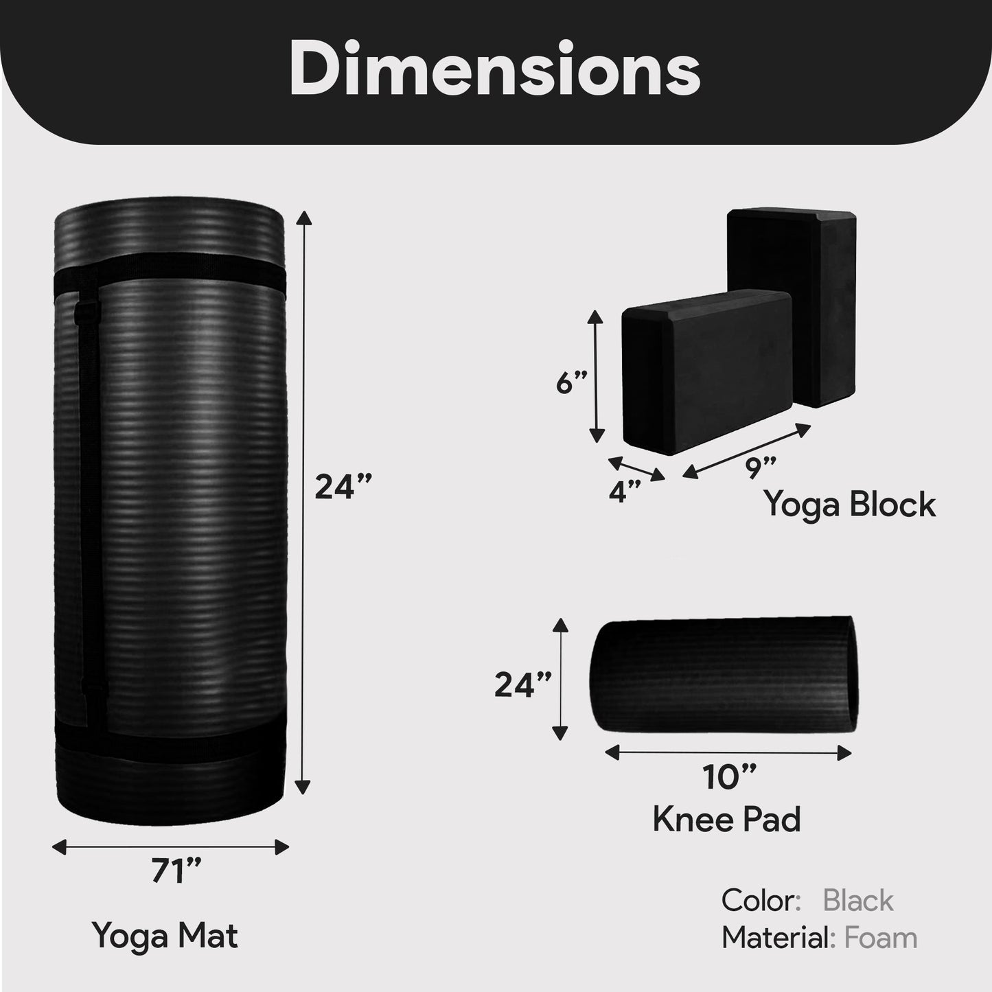 BalanceFrom Fitness 71"x24" Anti Tear Yoga Mat w/Strap, Knee Pad & Blocks, Black