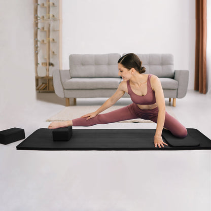 BalanceFrom Fitness 71"x24" Anti Tear Yoga Mat w/Strap, Knee Pad & Blocks, Black