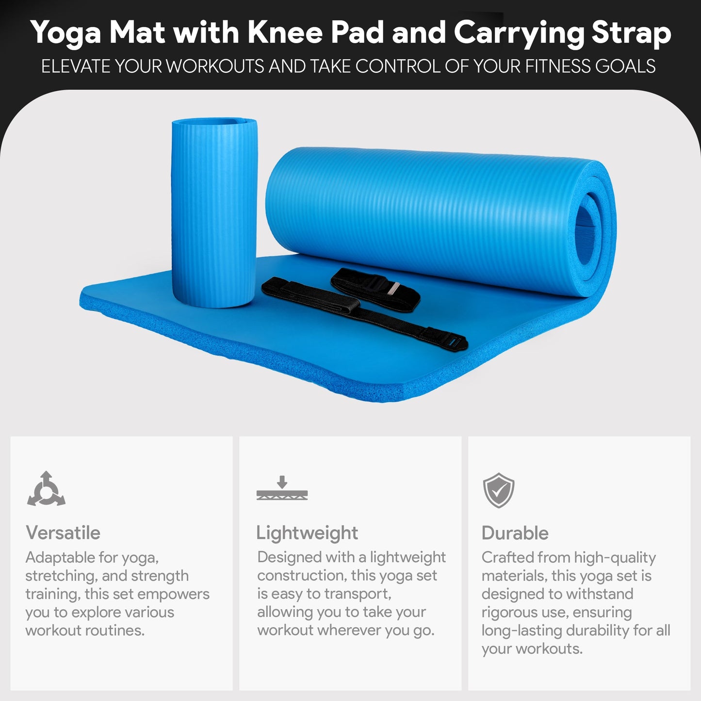 BalanceFrom Fitness 1" Extra Thick Yoga Mat w/Knee Pad and Carrying Strap, Blue