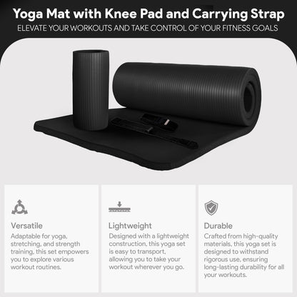 BalanceFrom Fitness 1" Extra Thick Yoga Mat w/Knee Pad and Carrying Strap, Black