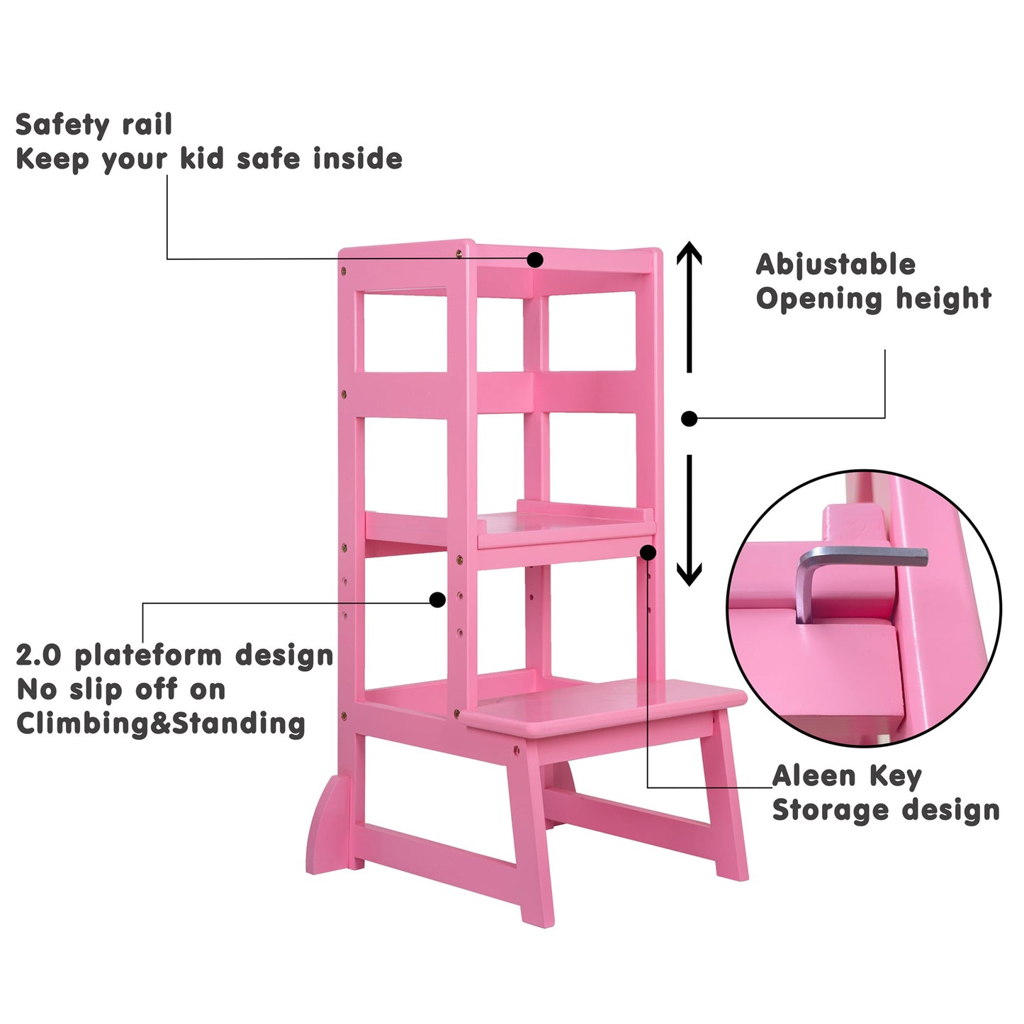 SDADI LT05E Mother's Helper Adjustable Height Kids Kitchen Step Stool, Pink