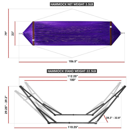 Tranquillo Universal 106.5" Double Hammock with Adjustable Stand and Bag, Purple