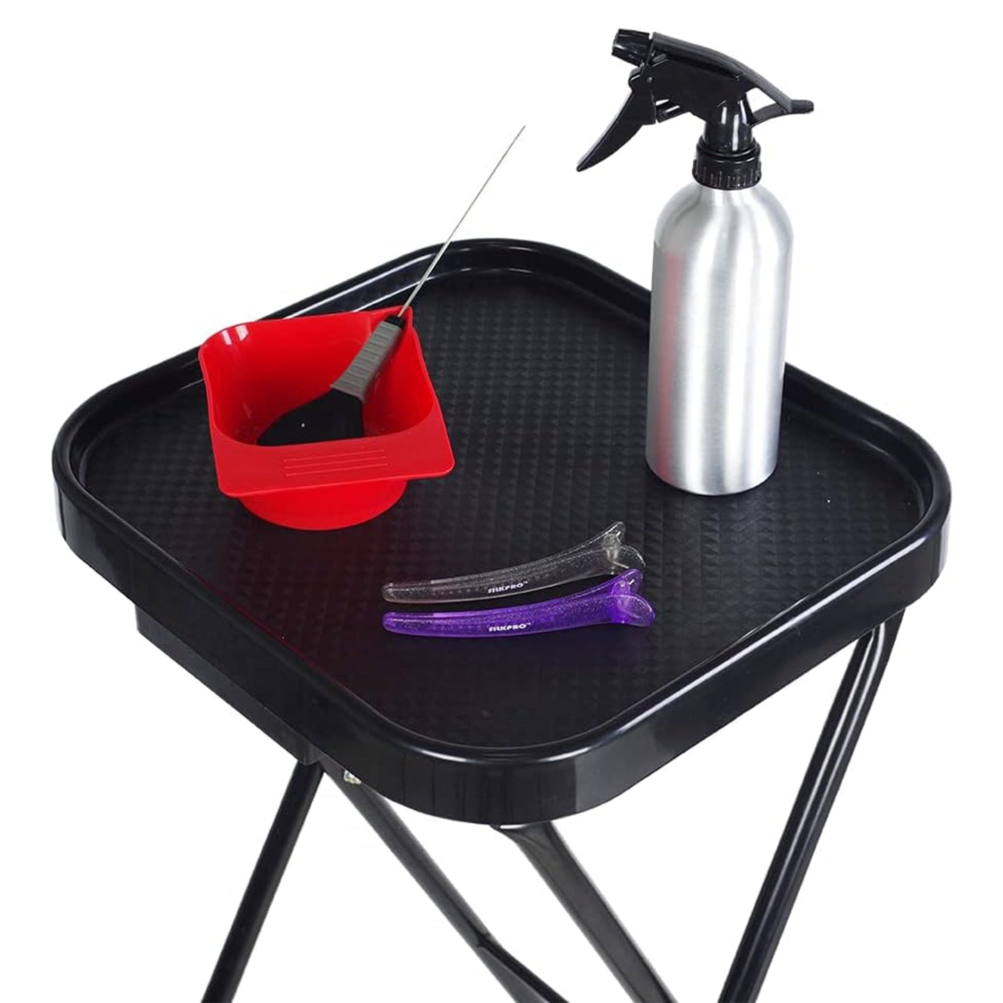 PureSana Chromium Professional Foldaway Salon Service Tray with Wheels, Black