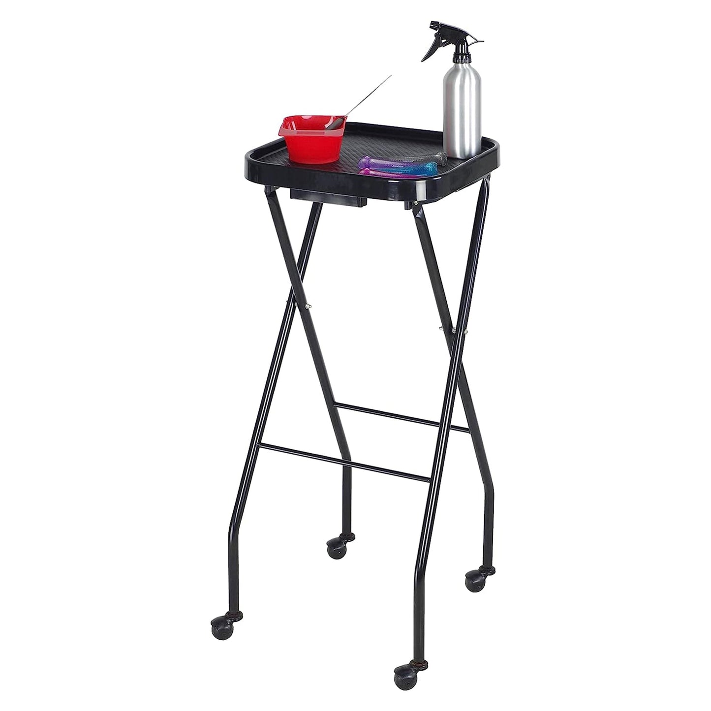 PureSana Chromium Professional Foldaway Salon Service Tray with Wheels, Black