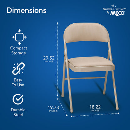 MECO Sudden Comfort Deluxe Sand Fabric Padded Folding Chair, Buff (Set of 4)