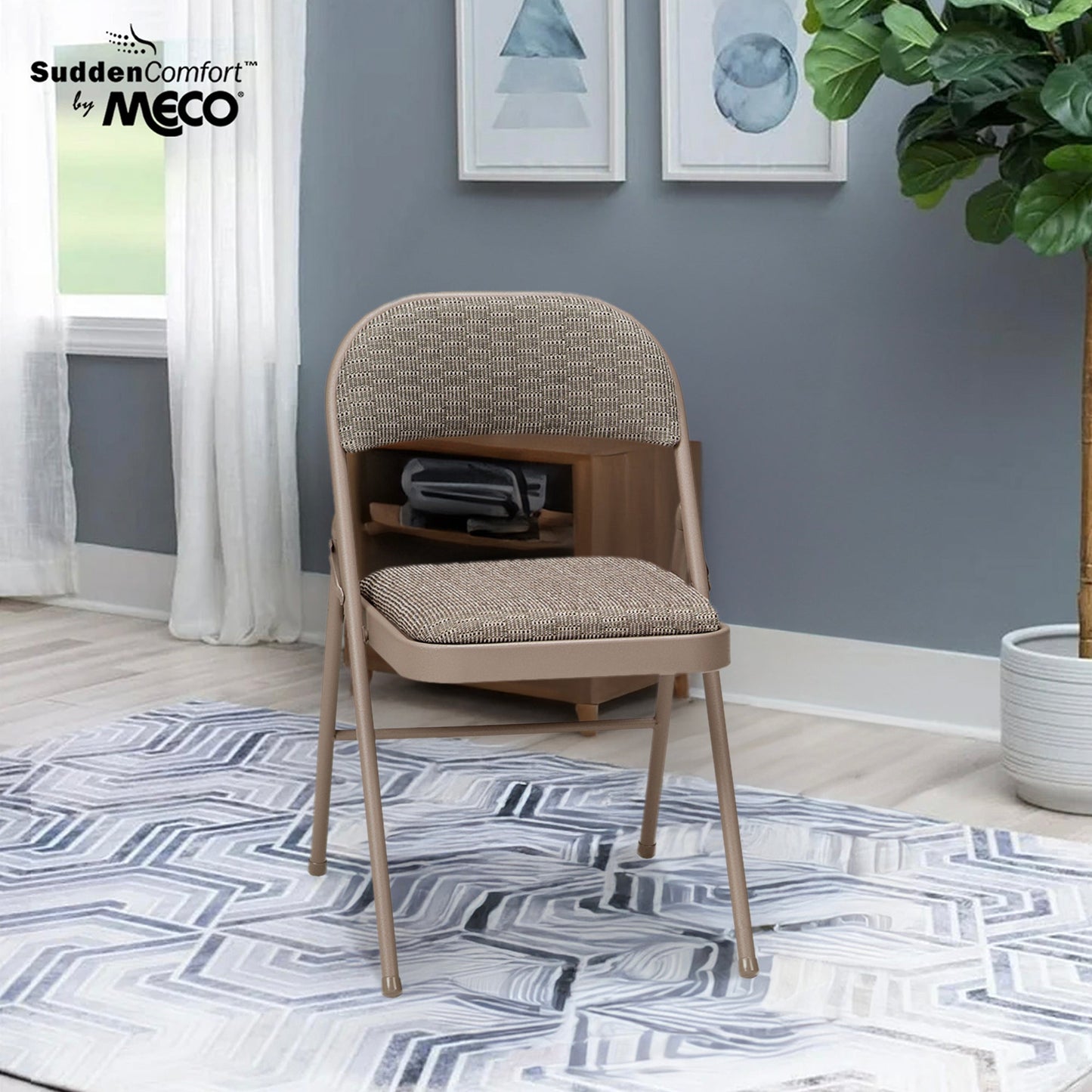 MECO Sudden Comfort Deluxe Courtyard Fabric Padded Folding Chair, (Set of 4)