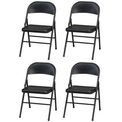 MECO Sudden Comfort All Steel Indoor Outdoor Folding Chair, Black Lace(Set of 4)